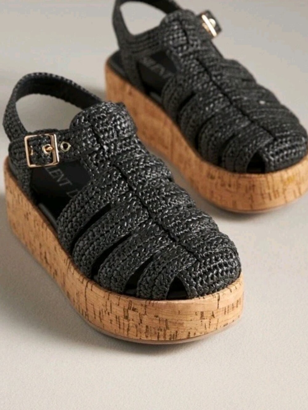 Silent D Fisherman Cork-Bottom Platform Flats Black Woven Women's 7.5-8 New